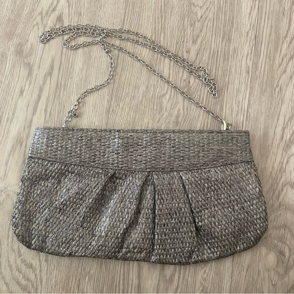 Pewter woven clutch